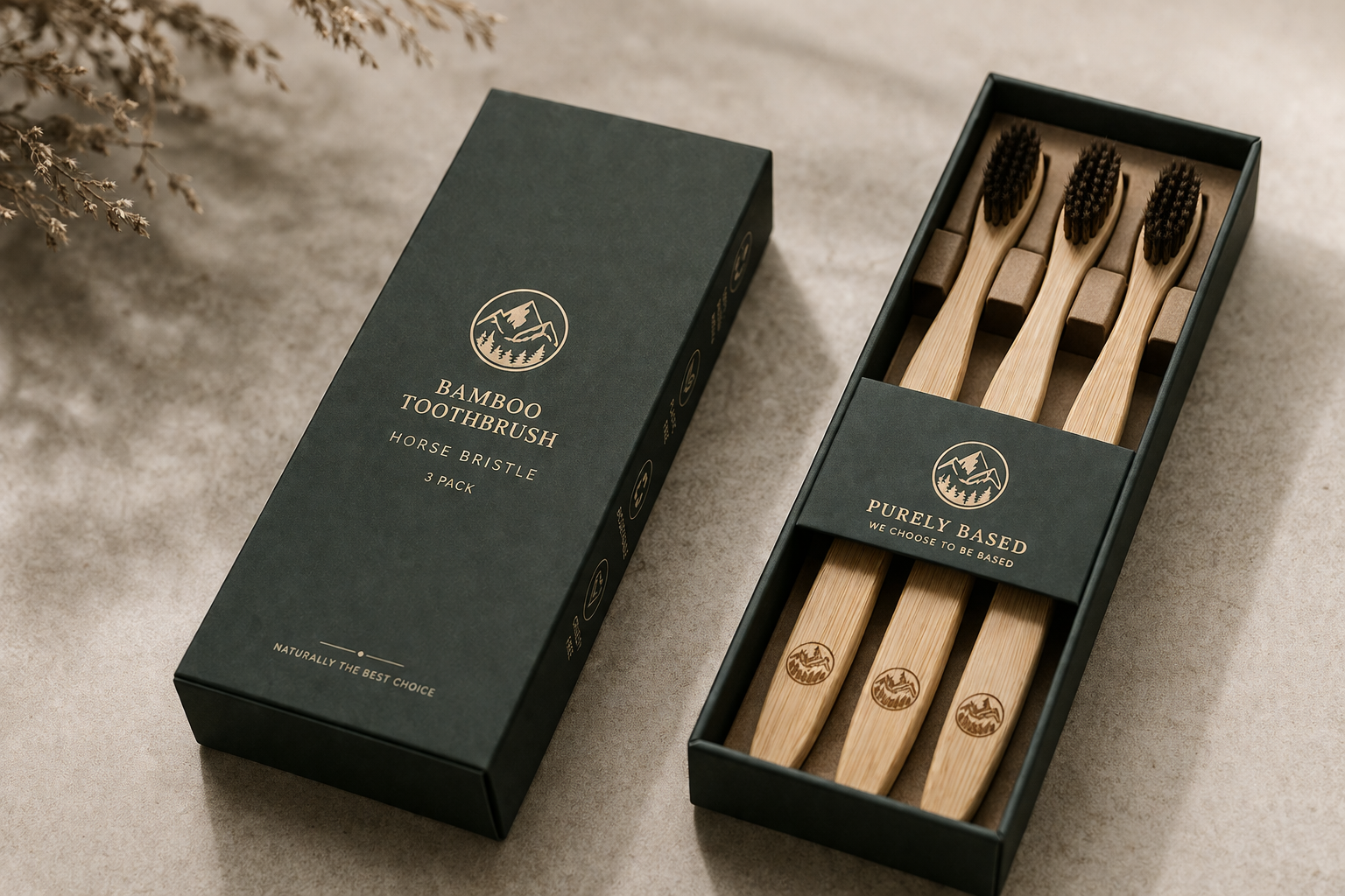 Horse bristle bamboo toothbrush - 3 pack